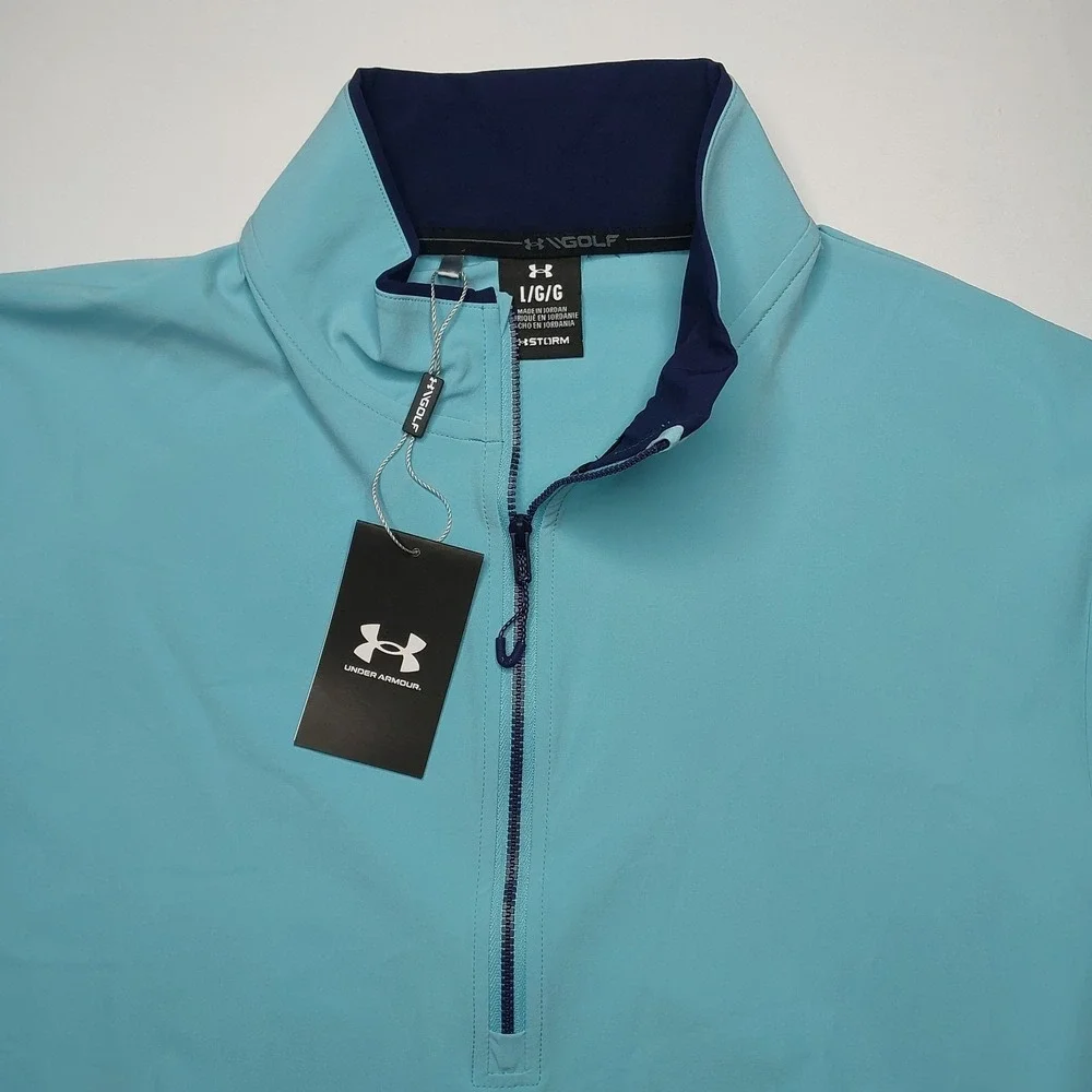 Under Armour Storm Golf Pullover Large Half Zip Short Sleeve Top Light Blue